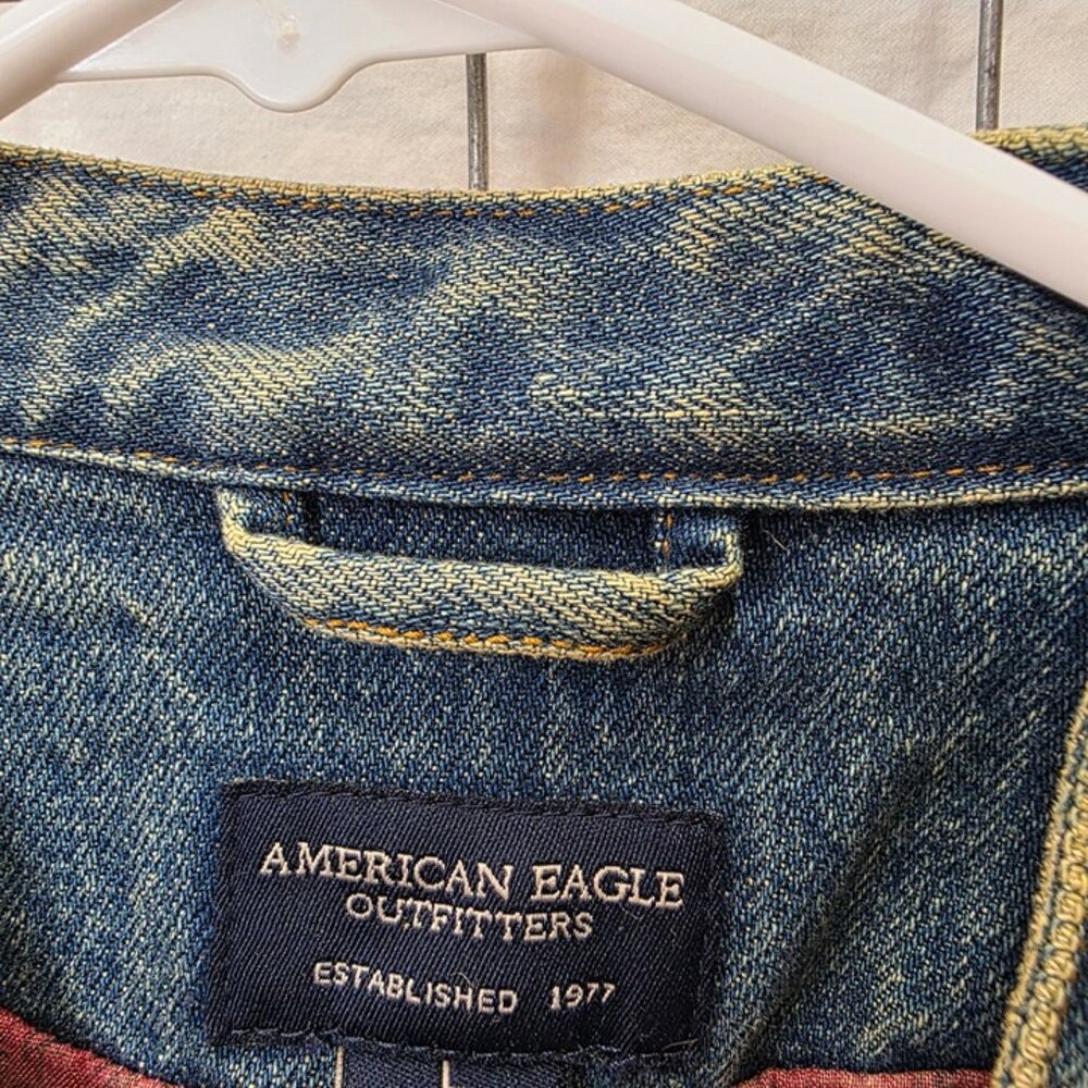 American Eagle Denim Jacket Womens L Moto Zip - Picture 5 of 7